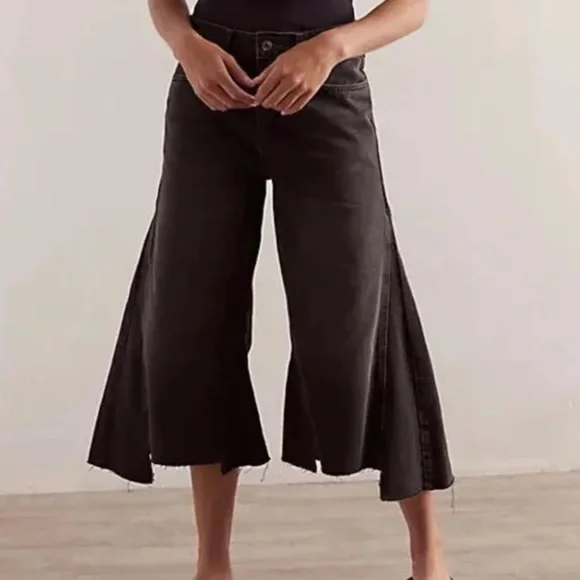 FREE PEOPLE WE THE FREE WOMENS RIPPLE WIDE LEG CROP DENIM 30 - Picture 5 of 16